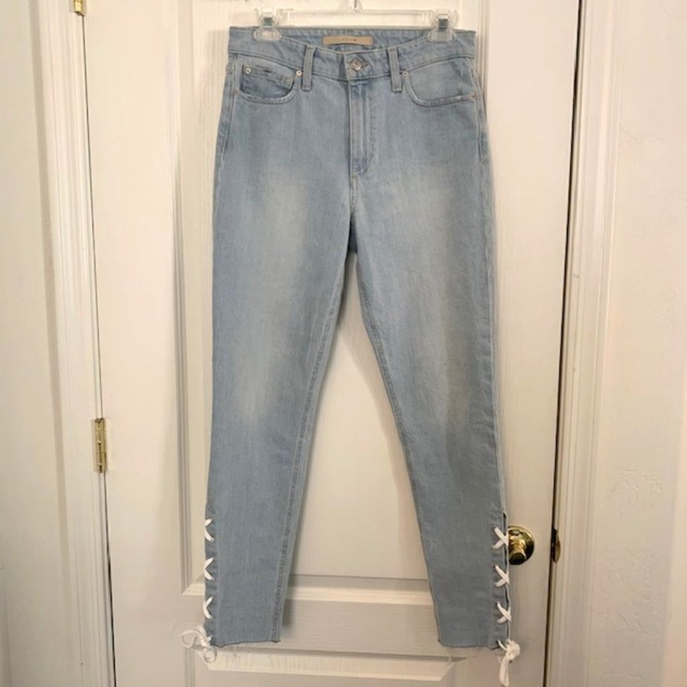 Joe’s Jeans The Charlie Lace Up Ankle High Rise Cropped Blue Denim Size 27 NEW